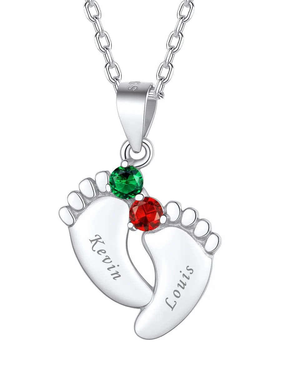 FindChic Collar Pie de Bebé Personalizado con Nombre Collar Grabado Madre Colgante Mama Bebé Día de la Madre Cumpleaños