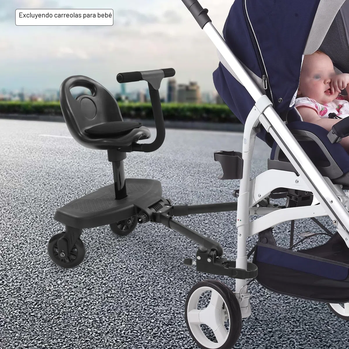Buggyboard con asiento, portátil, tabla de paseo para cochecito, accesorio universal para niños de 2 a 6 años, capacidad de carga 50 kg