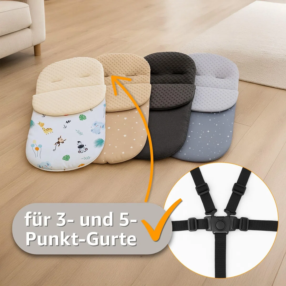Saco para Carrito y Buggy de Invierno 90x45 cm - Saco de Invierno Forro Cálido Manta Envolvente Accesorio Bebé cálido Minky certificado Oeko-Tex Beige con estrellas blancas