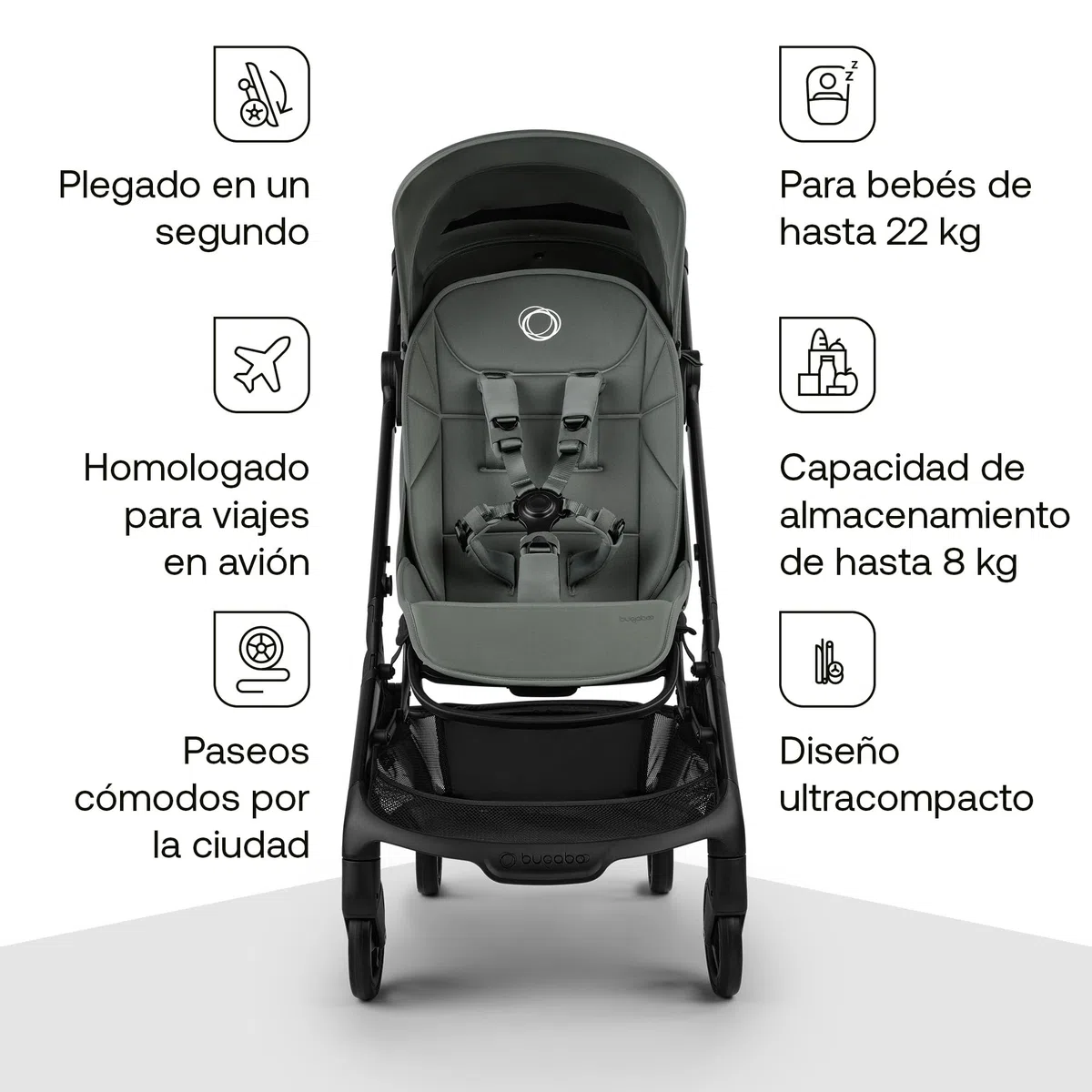 Bugaboo Butterfly 2 Silla de Paseo de Viaje – Pack con Barra de Seguridad y Cubierta para Lluvia – Ligera, Plegable a Una Mano y Asiento Reclinable, de 6 meses a 4 Años – Forest Green