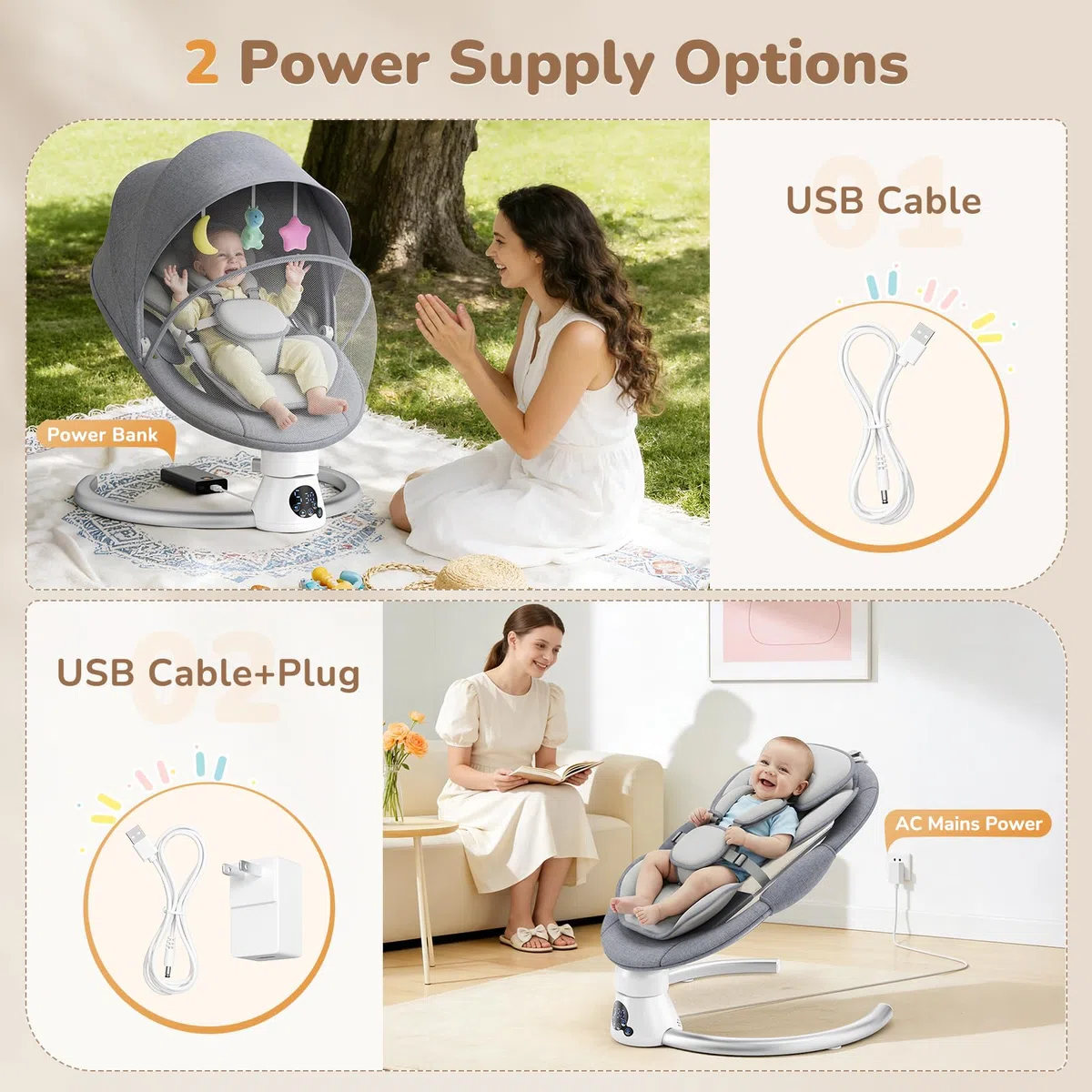 Hamaca Eléctrica para Bebé con Mando a Distancia y App,Mecedora con 5 Velocidades de Balanceo,3 Temporizadores,Arnés de 5 Puntos,2 Posiciones del Asiento,Silla Mecedora para 0-9 kg de Bebé-Gris