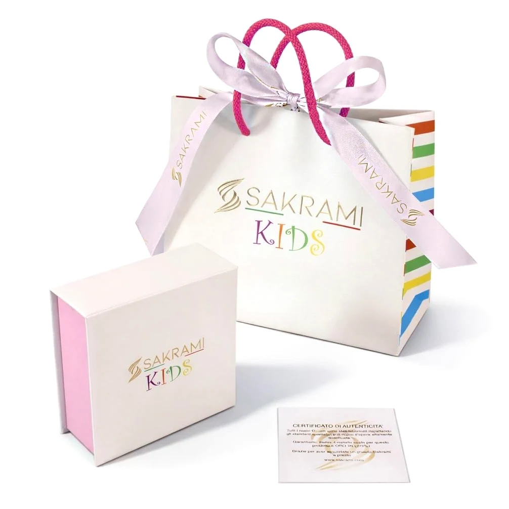 Sakrami Pulsera Bebé Plata de Ley 925 Colección Infantil Margarita Esmaltada Rosa + Caja de Regalo Personalizada - Pulsera para Nacimiento Comunión o Bautizo