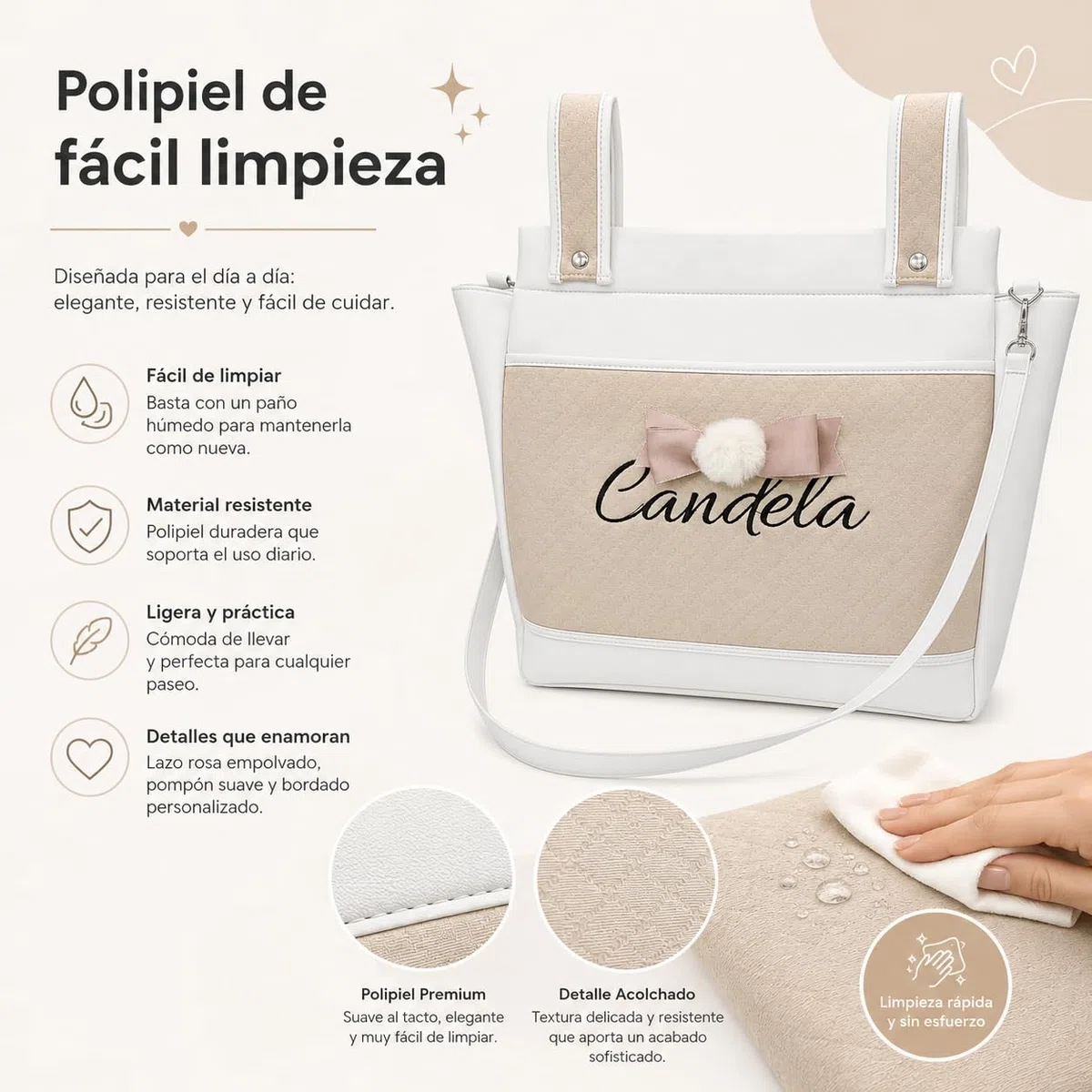 various Bolso Carro Bebe Polipiel Pañalera Organizador Personalizado con Nombre Bordado Bolsa Maternidad Bolso Hospital Bebé con asa larga para colgar