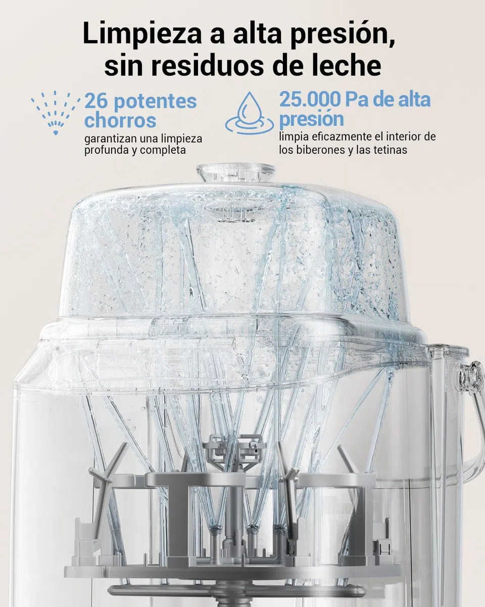 Bear Bottle Washer Pro - Limpiador Automático para Biberones | Limpieza Rápida, Esterilización a Alta Temperatura y Secado | 90 Tabletas de Limpieza Incluidas | Capacidad para 4 Biberones y Accesorios