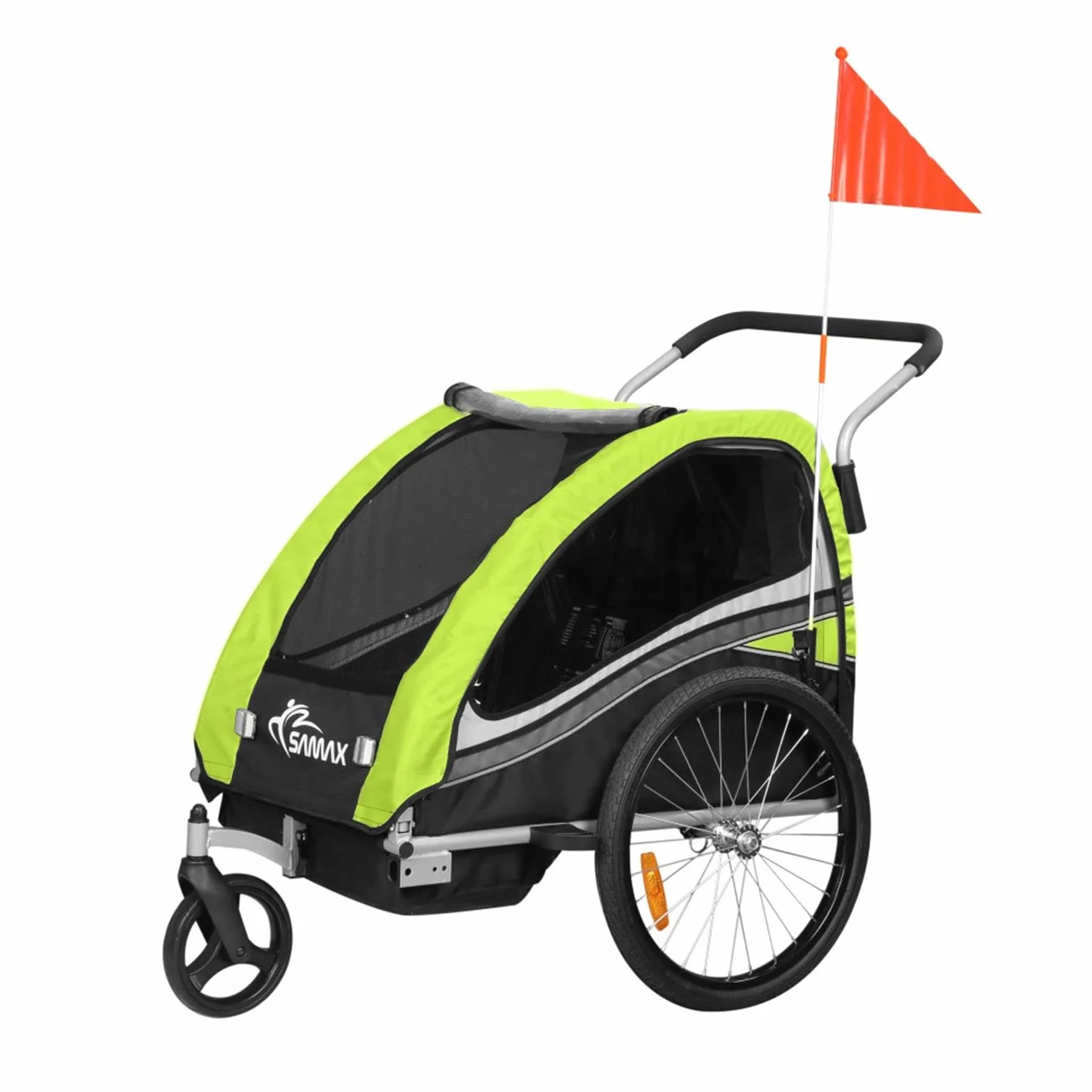 SAMAX Remolque de Bicicleta para Niños 360° girable Kit de Footing Transportín Silla Cochecito Carro Suspensíon Infantil Carro en Verde - Black Edition