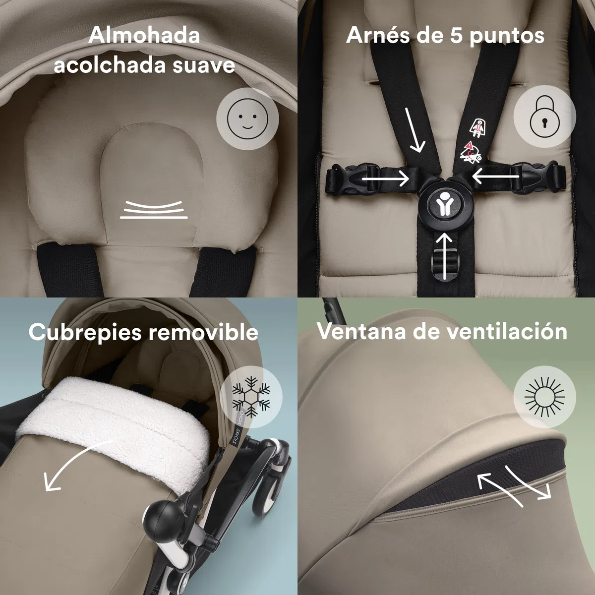 Pack para Recién Nacido 0+ Stokke YOYO, Topo - Incluye colchón, dosel extensible y arnés de cinco puntos - Requiere chasis YOYO (se vende por separado)