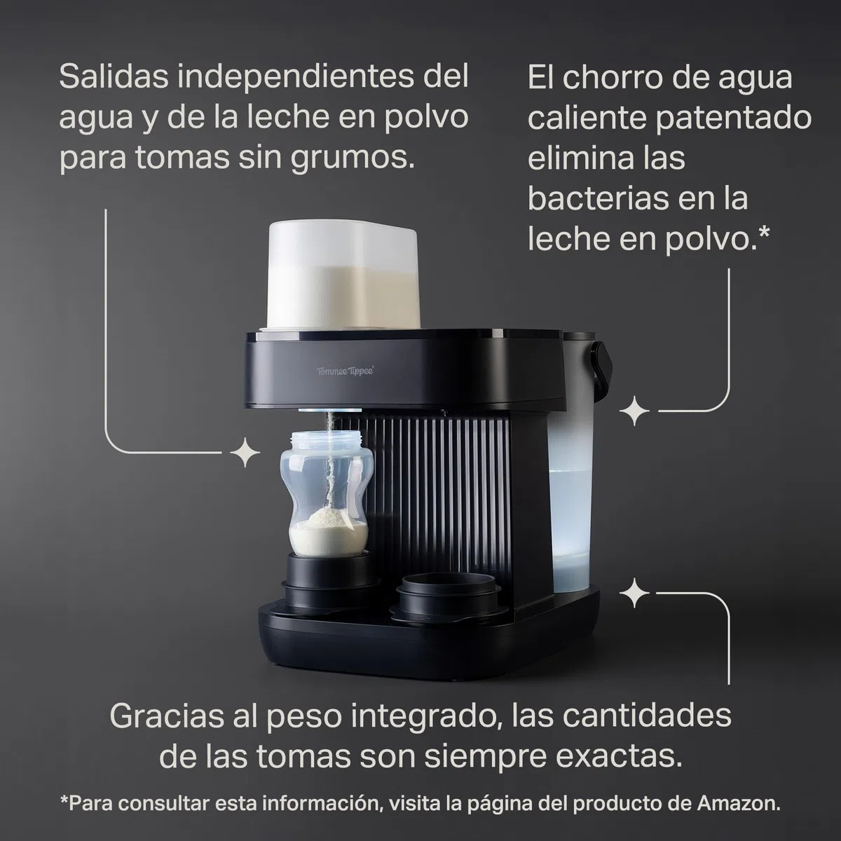 Tommee Tippee Preparador de Biberones Perfect Prep Pro con dispensador de leche en polvo, filtro de agua antibacteriano y asistencia personalizada en la app