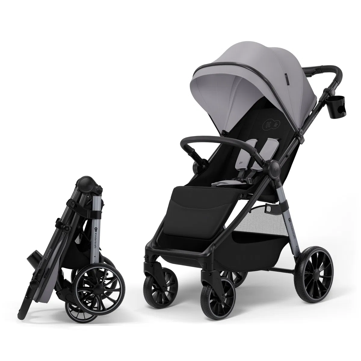 Kinderkraft GRANDE 2 – Cochecito | Ruedas grandes, CLICK&FOLD, Gris