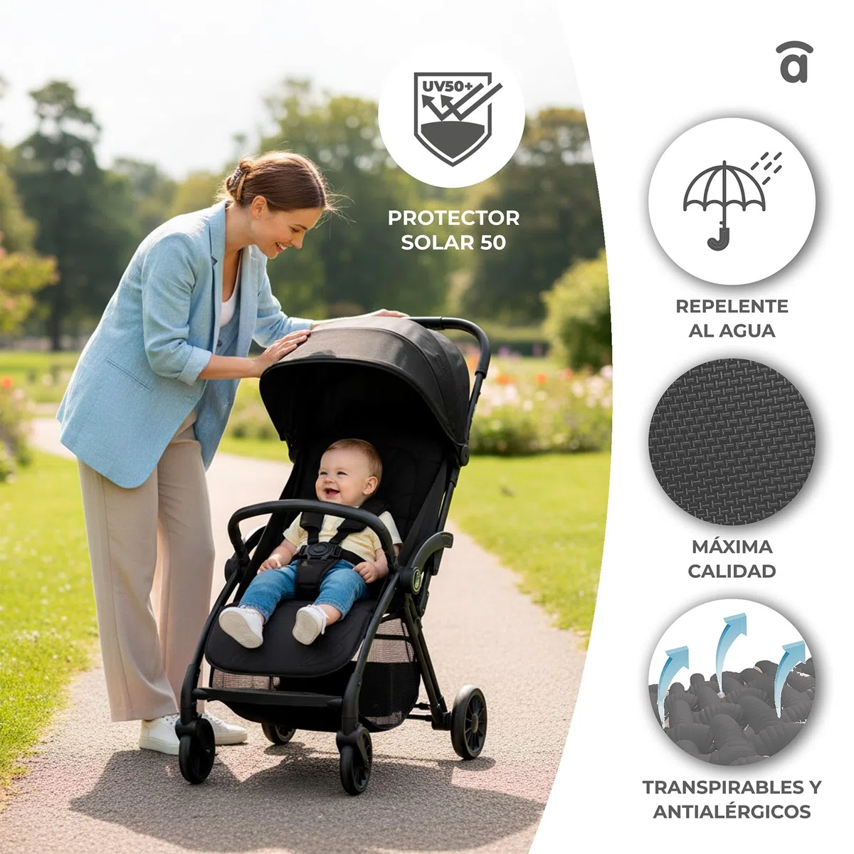 Silla de Paseo Ligera para Bebé desde Nacimiento, Carrito Bebé Plegado Automático con Una Mano, Capota UPF50+ con Ventana, Respaldo Reclinable y Suspensión – Asalvo PLIS PLAS Dorado