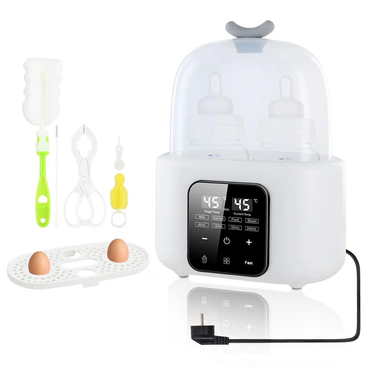 6 en 1 Calienta Biberones, Esterilizador Biberones, Calentador Rápido de Alimentos para Bebés, Calentamiento Uniforme del Líquido, Control de Temperatura para la Leche Materna (Blanco)