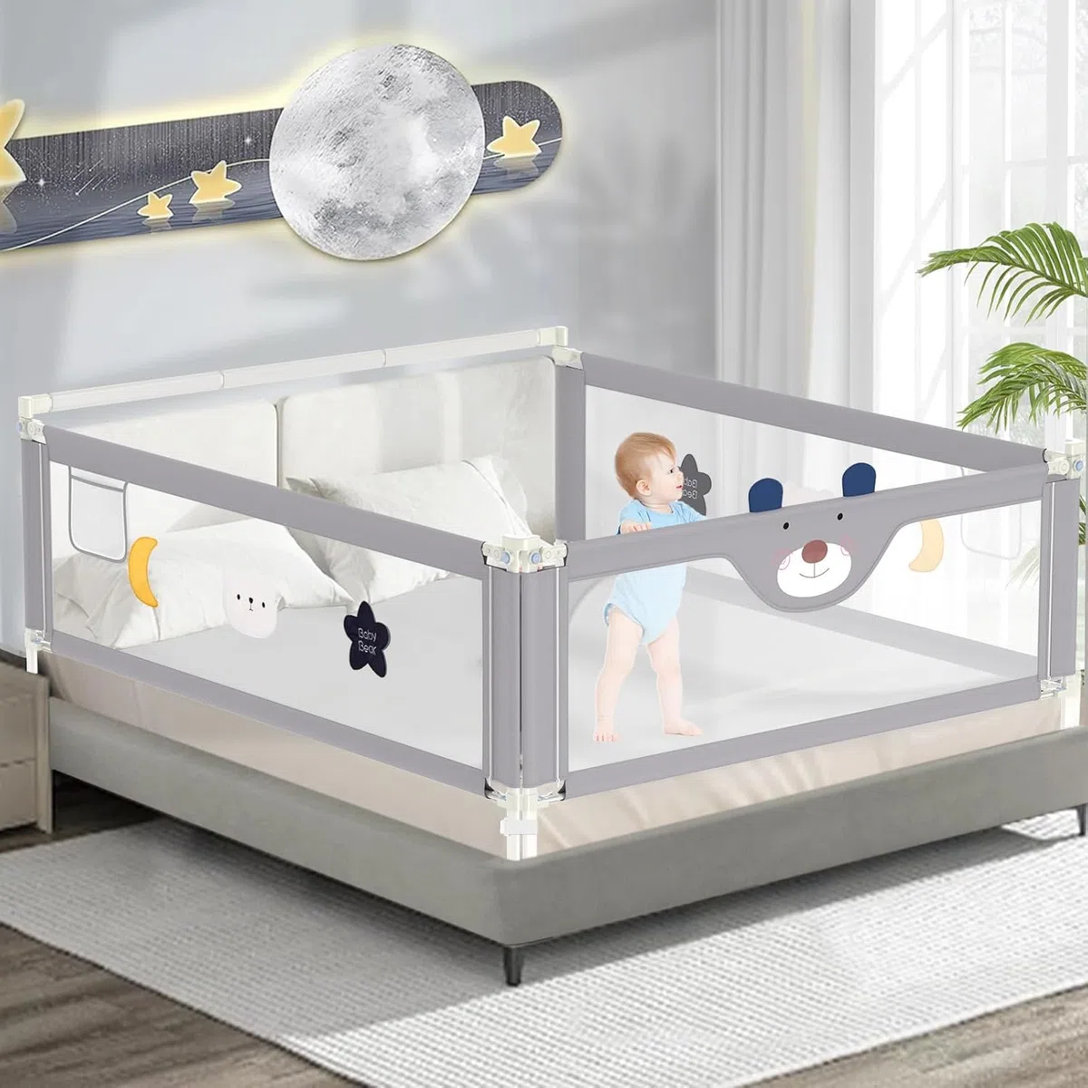 G TALECO GEAR 3 barandillas de protección contra caídas para niños pequeños con barra de cabecero, barandilla ajustable para cuna infantil, protección contra caídas (2 x 200 cm + 1 x 190 cm)