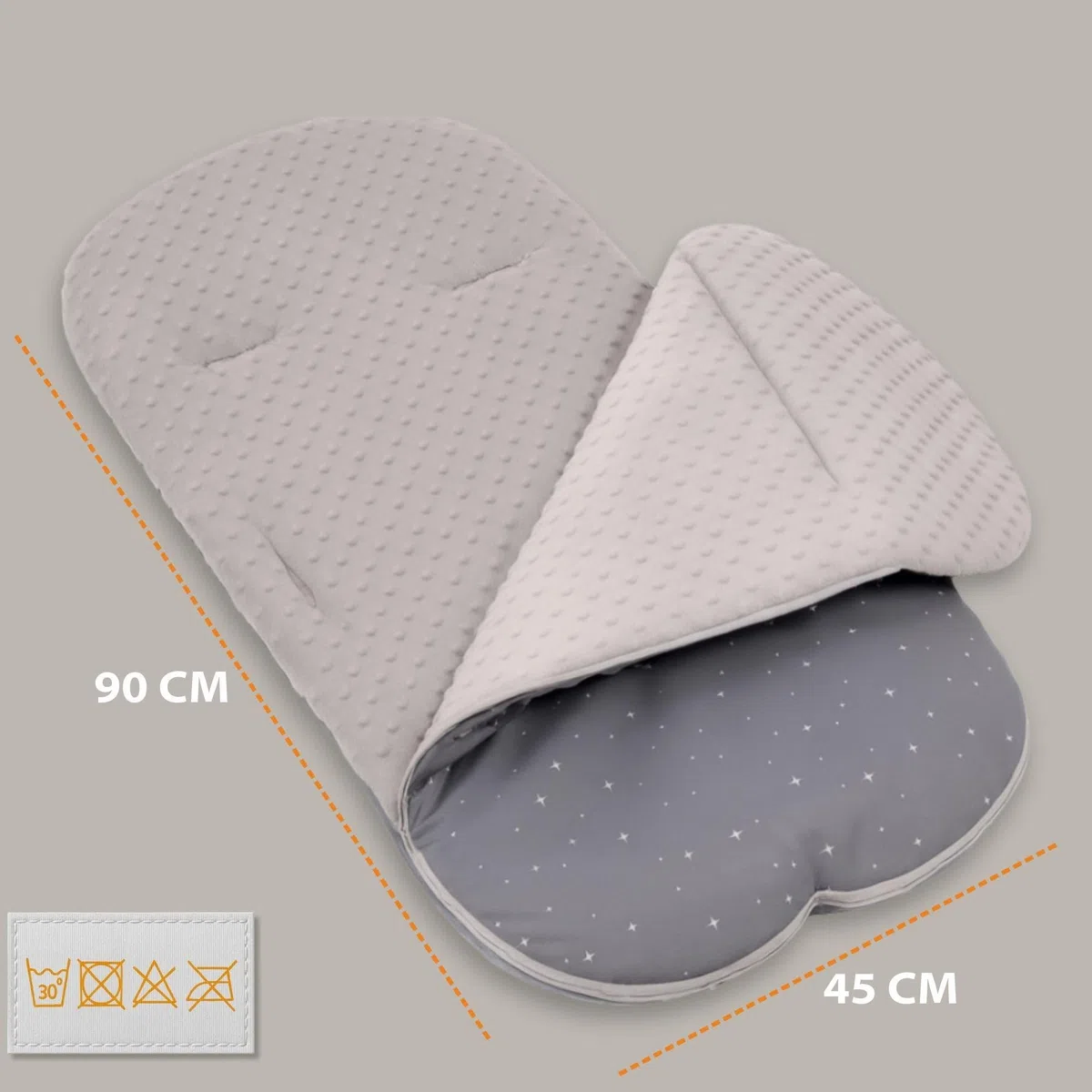 Saco para Carrito y Buggy de Invierno 90x45 cm - Saco de Invierno Forro Cálido Manta Envolvente Accesorio Bebé cálido Minky certificado Oeko-Tex Beige con estrellas blancas