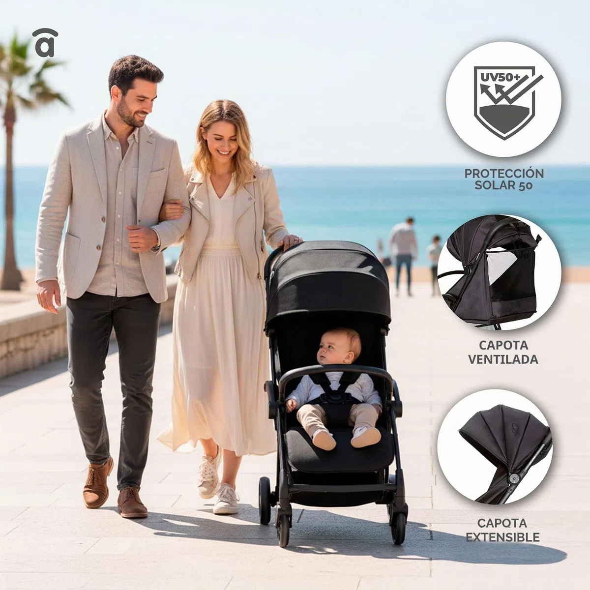 Silla de Paseo Ligera para Bebé desde Nacimiento, Carrito Bebé Plegado Automático con Una Mano, Capota UPF50+ con Ventana, Respaldo Reclinable y Suspensión – Asalvo PLIS PLAS Dorado