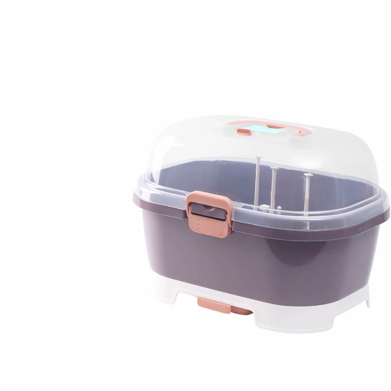 Pilipane Almacenamiento En Rack De Secado De Biberones, Organizador Grande De Caja De Almacenamiento De Biberones con Tapa, Organizador Portátil De Caja De Biberones con Cubierta Antipolvo(Purple)