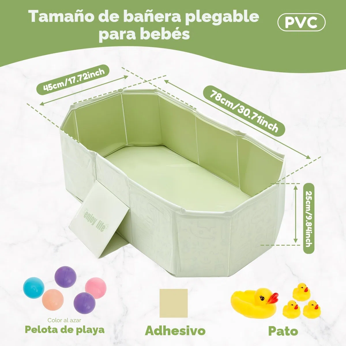 Bañera de bebé Plegable, para niños pequeños con 5 Bolas, 2 Patos, bañera integrada para niños con Tornillo de Drenaje, bañera de Ducha portátil integrada para bebés para niños de 0 a 8 años
