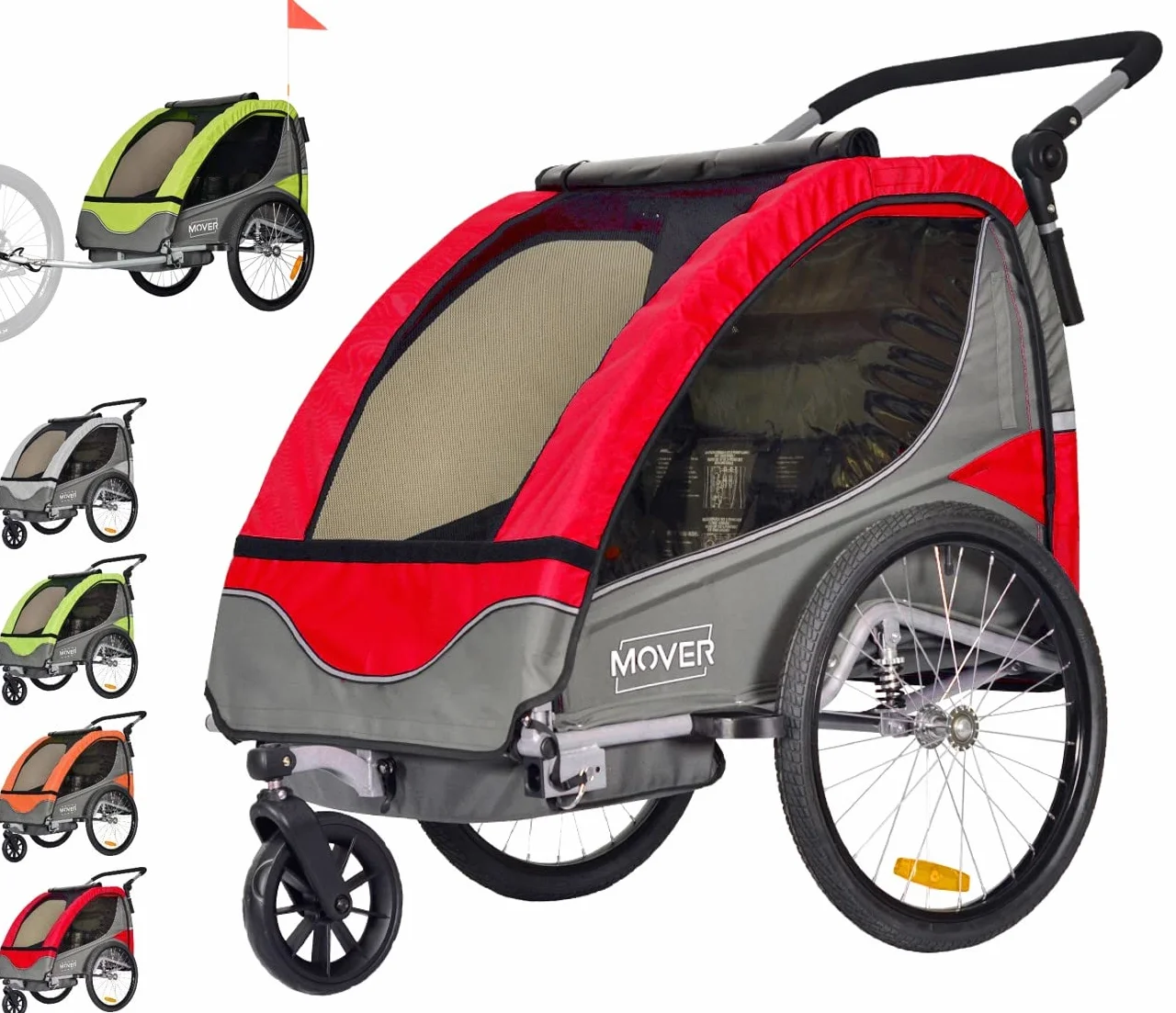 PAPILIOSHOP MOVER: Remolque multifuncional y cochecito para el transporte seguro de 1 o 2 niños, ideal para excursiones y aventuras al aire libre (Red)