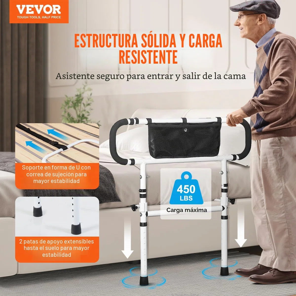 VEVOR Barandillas de Cama para Adultos Mayores Barandillas de Cama Plegables de 180° para Personas Mayores 450LBS