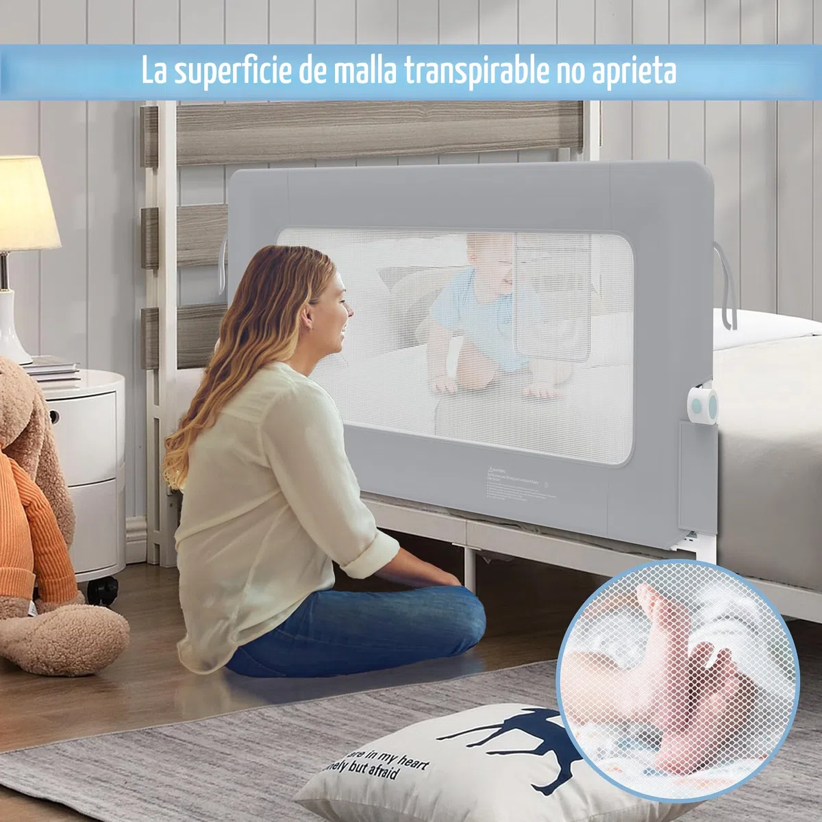 NAIZY Protección anticaídas para cama barandilla 180cm plegable barrera de cama bebé con bolsillos de almacenamiento, barrera protectora de cama ajustable en altura barrera para cama infantil para