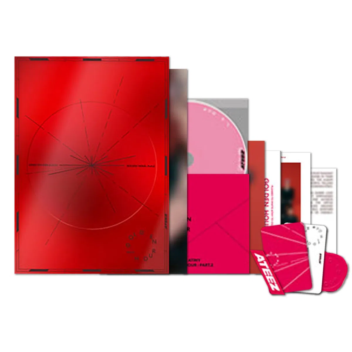 ATEEZ - 11th Mini Album [GOLDEN HOUR : Part.2] (DIARY Ver.) Photobook + Logo Sticker + Ornament + Photocard + Disc + Textcard + Postcard + Folded Poster + 2 Pin Badges + 4 Extra Photocards
