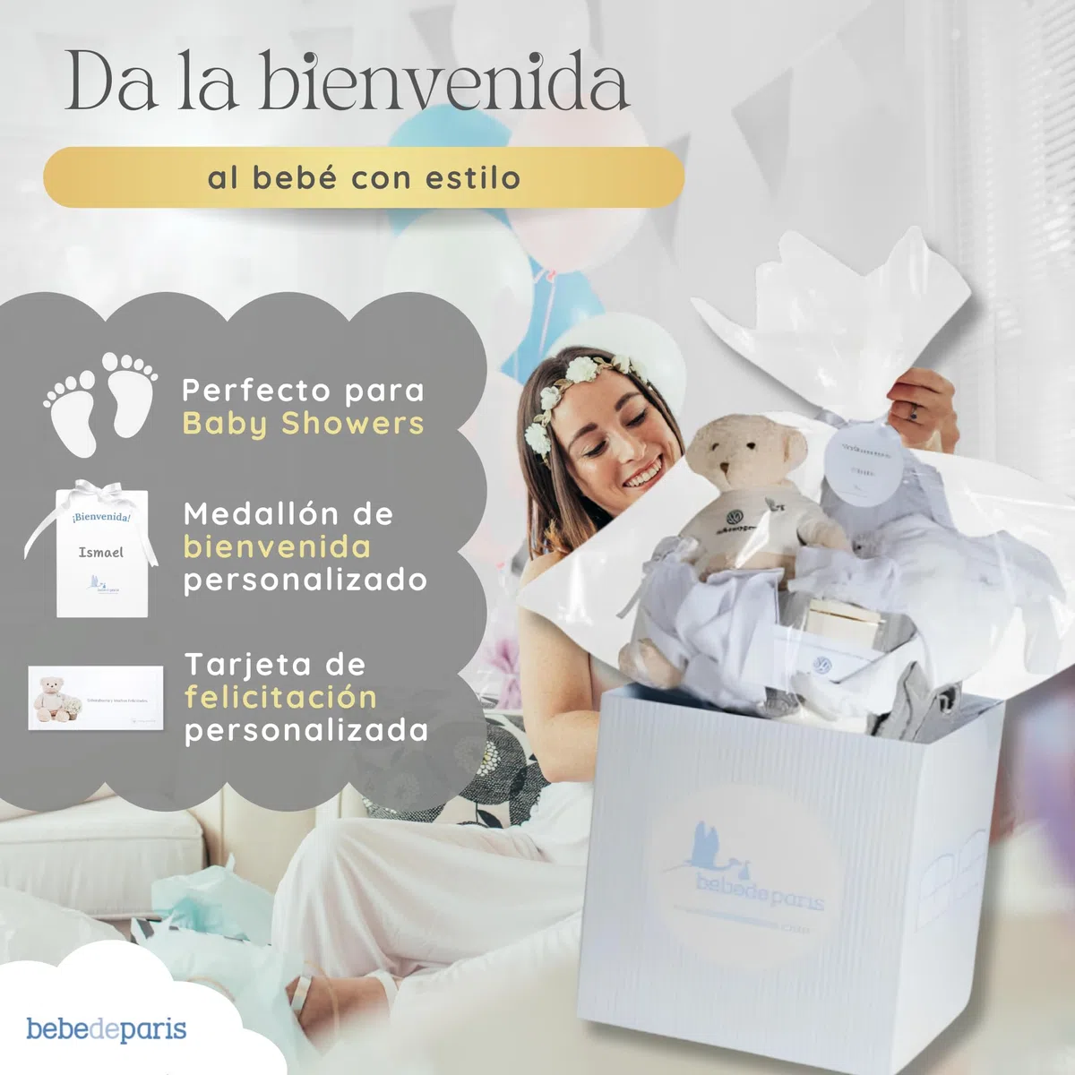 Canastilla Bebe Recien Nacido Personalizada | Cesta Regalos para Bebes Recien Nacidos Premium Clásica Plena | Cesta de Mimbre | 3 a 6 Meses (Rosa) | BebeDeParis