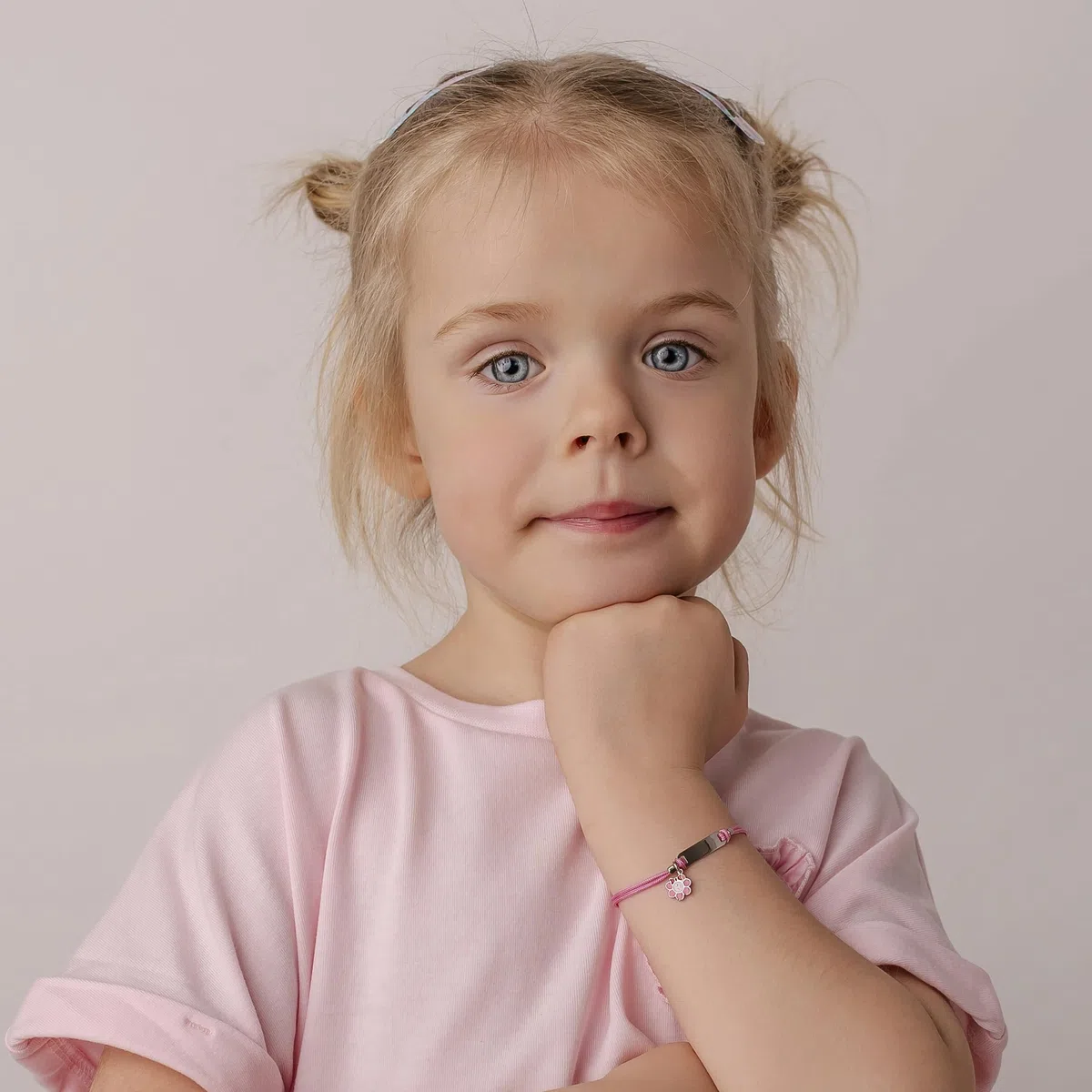 Sakrami Pulsera Bebé Plata de Ley 925 Colección Infantil Margarita Esmaltada Rosa + Caja de Regalo Personalizada - Pulsera para Nacimiento Comunión o Bautizo