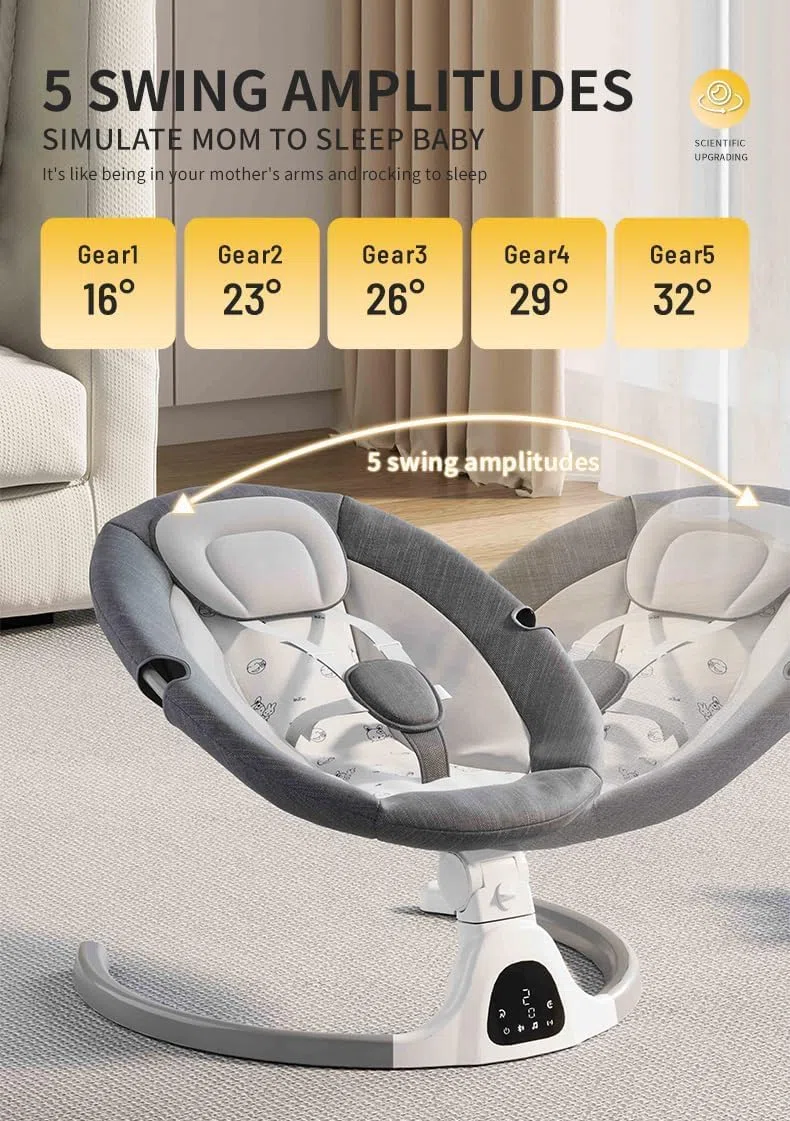 Ajustable Altura Baby Swings Bluetooth, altavoz de música de 5 velocidades con 12 canciones de cuna preestablecidas, control remoto para bebés de 5 a 20 meses, juegos de regalo para bebés (gris)
