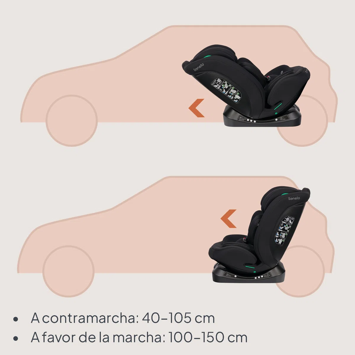 Lionelo Aart i-Size Silla De Coche, Grupo 0/1/2/3, 40-150 cm, 0-12 Años, Instalación Universal Con Cinturón, Reposacabezas Memory Foam Ajustable, a Contramarcha y a Favor de la Marcha, Funda Extraíble