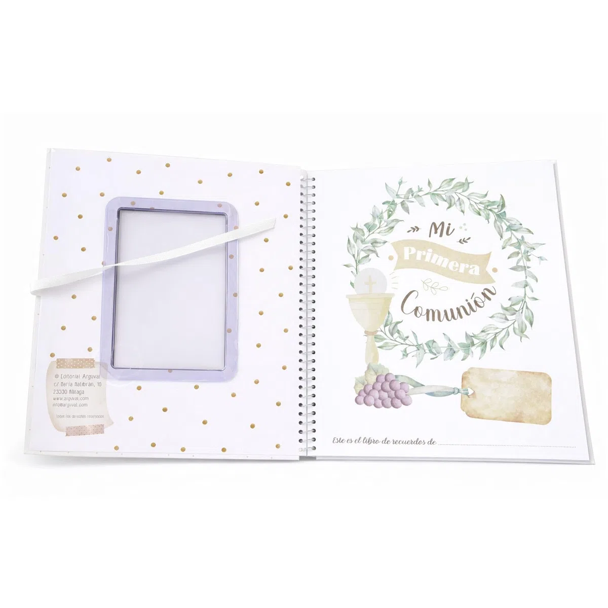 Libro de Comunión para Firmas Personalizado con Nombre y Fecha - Libro de Firmas y Fotos con Placa Grabada (Azul)