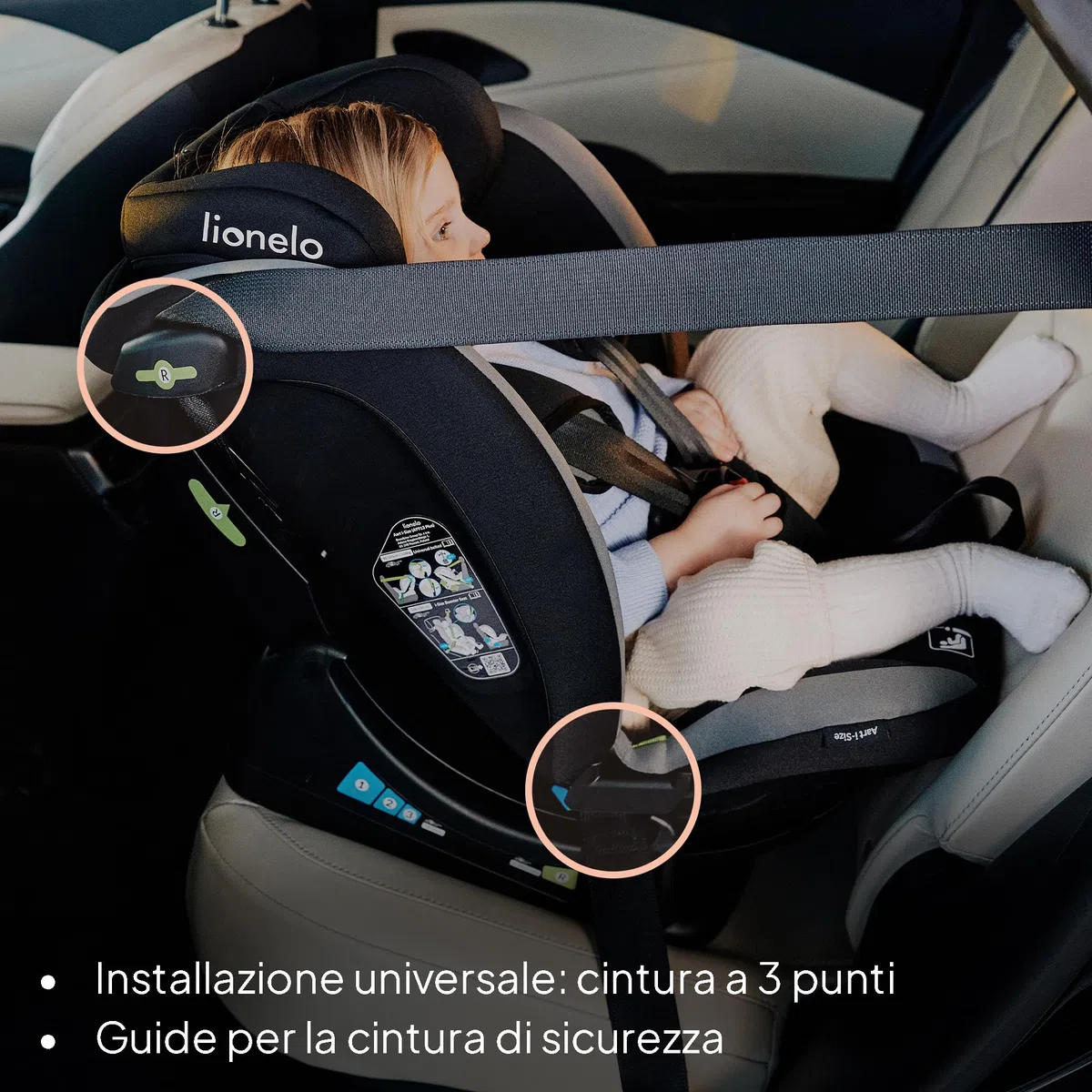 Lionelo Aart i-Size Silla De Coche, Grupo 0/1/2/3, 40-150 cm, 0-12 Años, Instalación Universal Con Cinturón, Reposacabezas Memory Foam Ajustable, a Contramarcha y a Favor de la Marcha, Funda Extraíble
