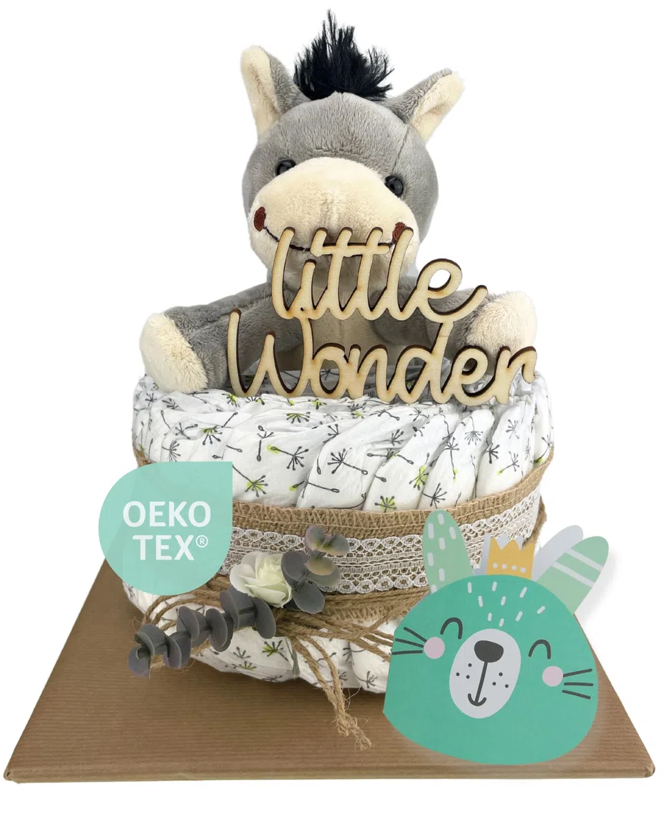 myBambini® Tarta de Pañales Vintage [YUTE Y MADERA] - Niños y Niñas - Unisex Neutro - Regalo de Nacimiento - Fiesta de Bebé - Fiesta de Tira - Caketopper (Boho - Vintage Pequeño - LITTLE WONDER)...