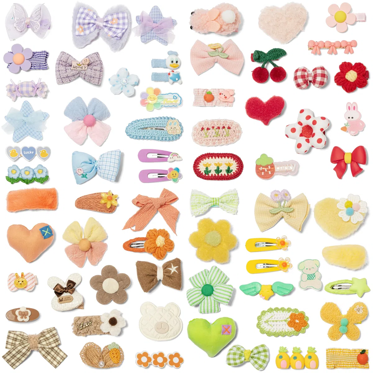 Lindos accesorios para el cabello para niñas, paquete de 69 pinzas para el pelo para niños, pasadores y lazos, pinzas forradas de cocodrilo, accesorios para el cabello para niñas pequeñas, niños y