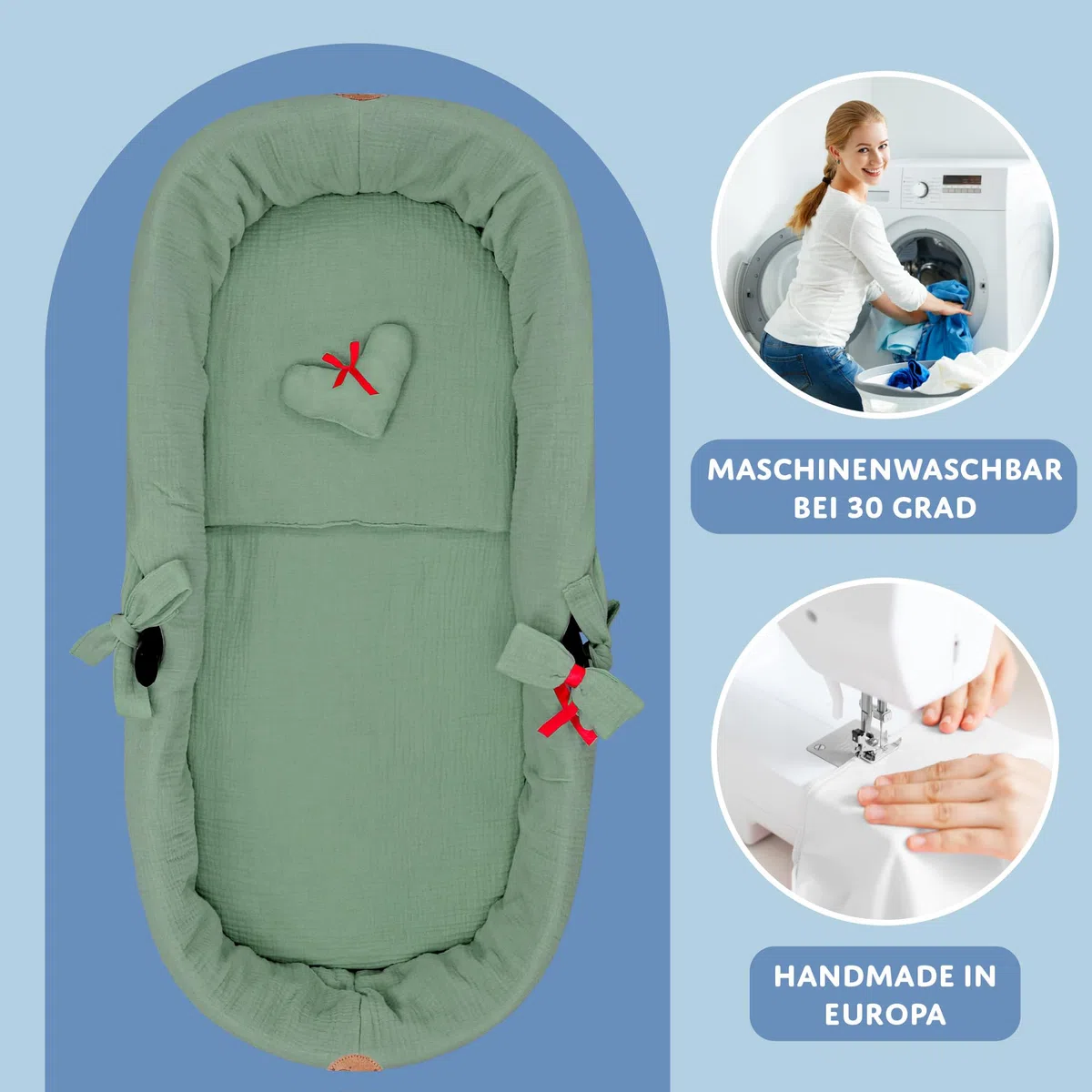 Cubre capazo universal cubrecapazos muselina - vestidura carro bebe nido cochecito accesorios set 3 piezas con almohada y inserción de góndola Verde
