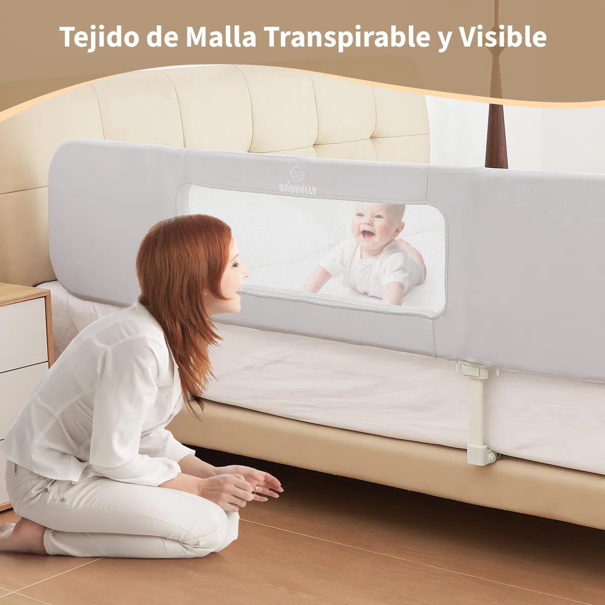 2 en 1 Barrera de Cama Abatible 185cm, Cuna Colecho con Bolsa de Transporte Viaje para Viajar o Vacaciones - Sin instalación, Fácil de Transportar - Gris