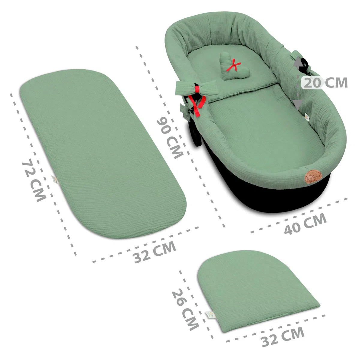 Cubre capazo universal cubrecapazos muselina - vestidura carro bebe nido cochecito accesorios set 3 piezas con almohada y inserción de góndola Verde