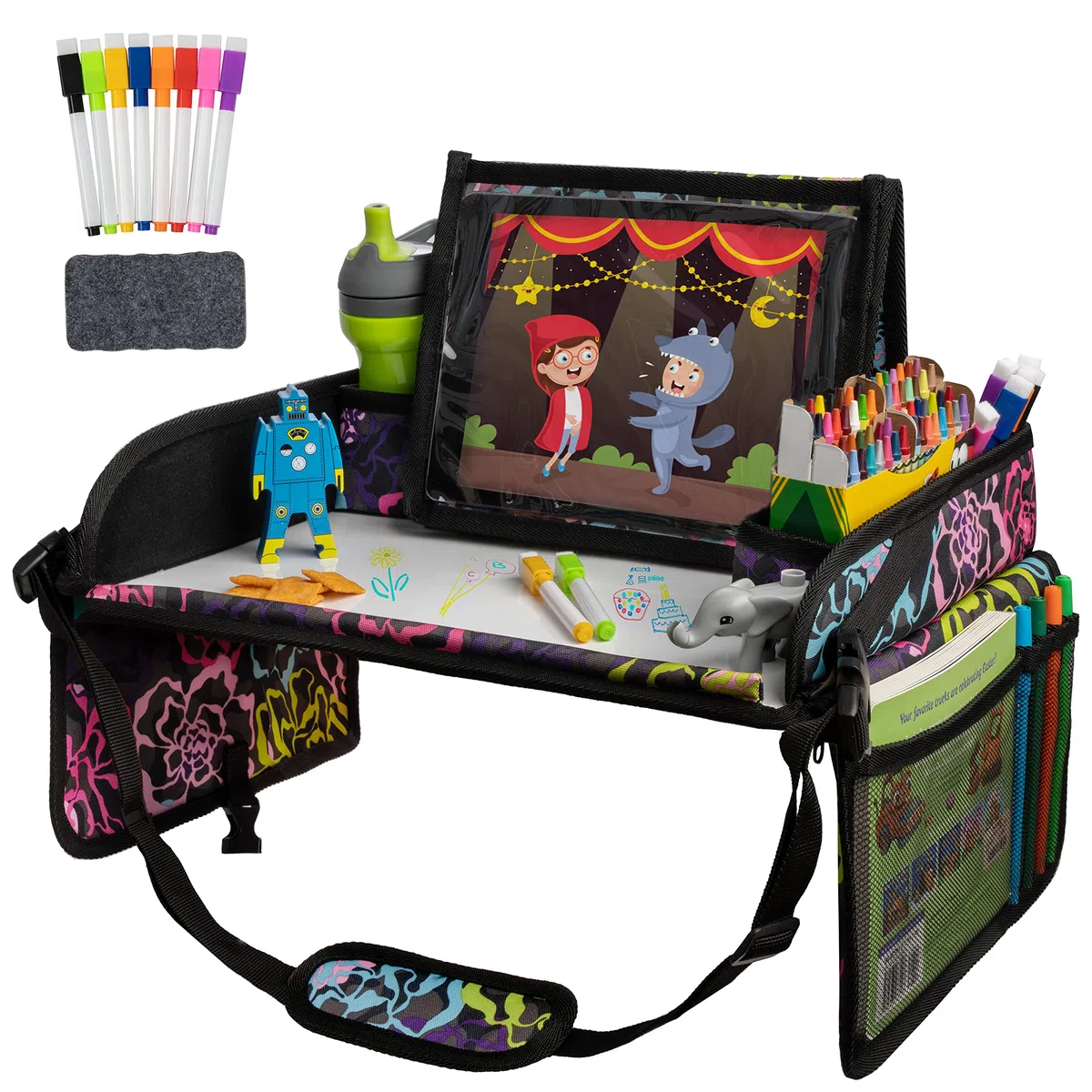 Lusso Gear Kids Travel Tray for Toddler Car Seat, Carseat Table Tray for Kids (Floral)