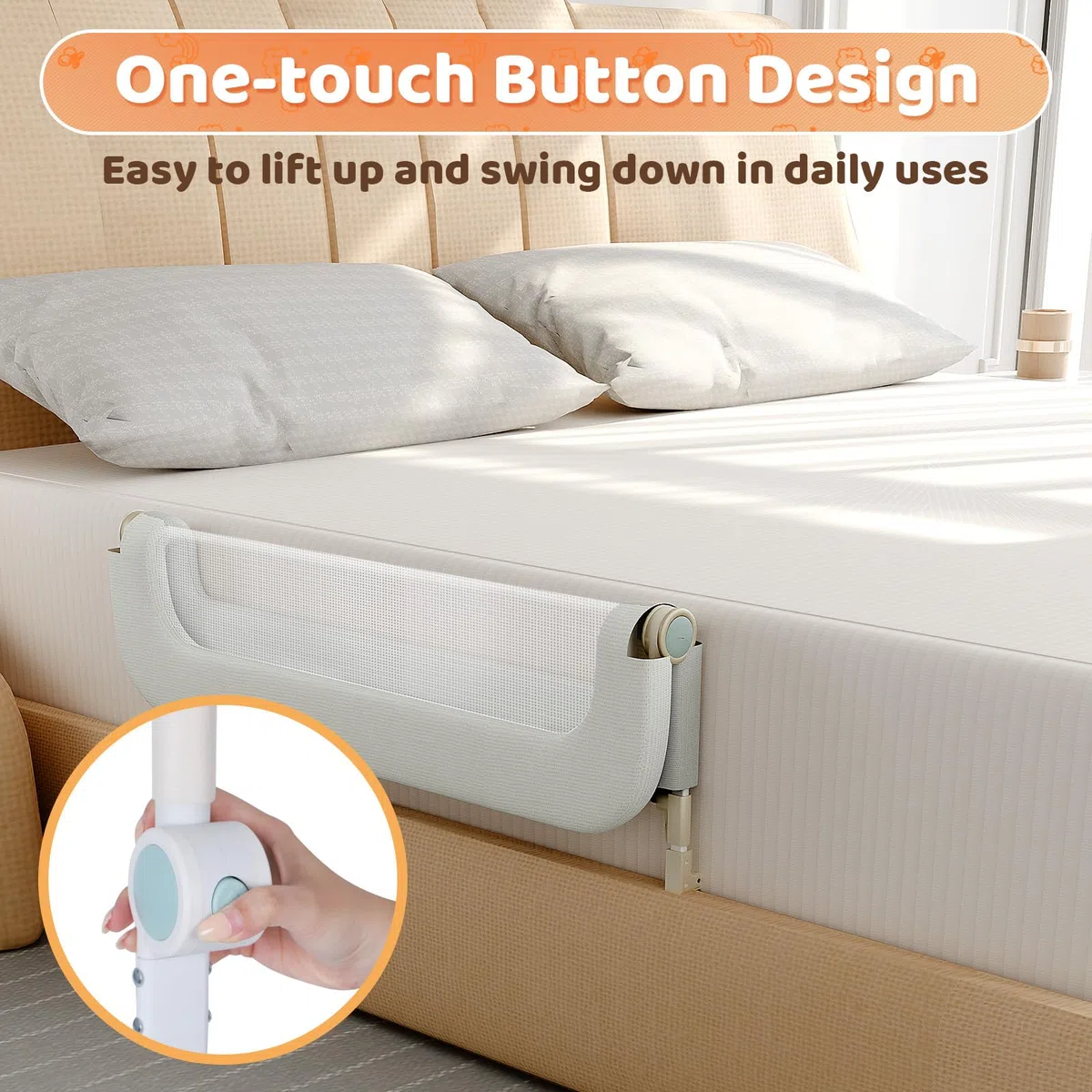 omzer Barandilla de cama para niños pequeños – Barandilla lateral de cama de bebé de 32 pulgadas para cuna de niño pequeño – Rieles de seguridad de altura plegable y ajustable – Barrera protectora de
