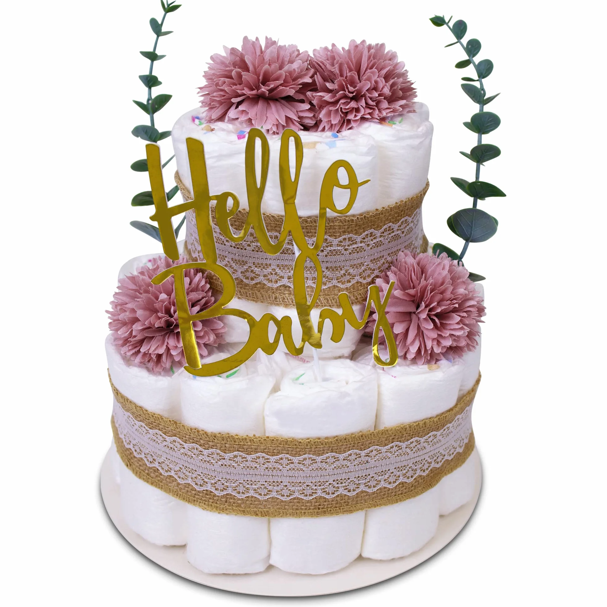 MilaBoo® Tarta de pañales vintage eucalipto verde I Regalo recién nacido con pañales hipp