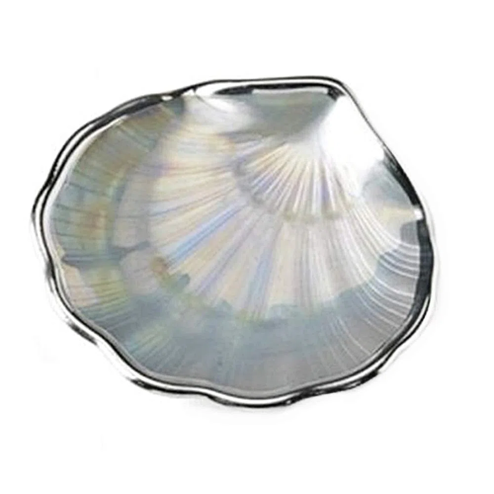 Concha bautismo bebé 14cm. color perla plateado filo y reverso
