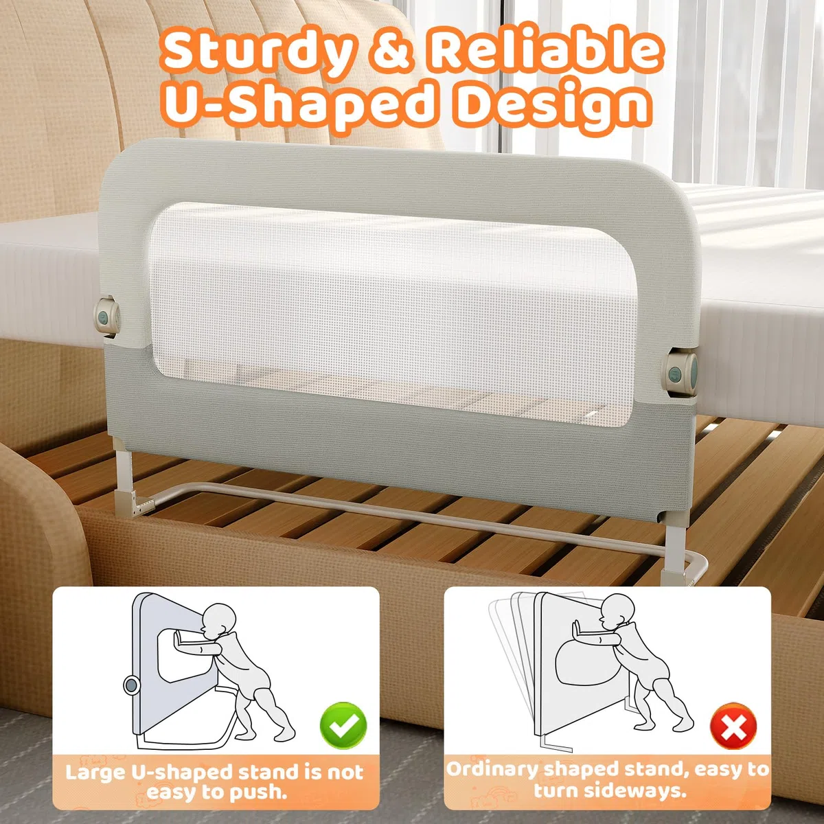 omzer Barandilla de cama para niños pequeños – Barandilla lateral de cama de bebé de 32 pulgadas para cuna de niño pequeño – Rieles de seguridad de altura plegable y ajustable – Barrera protectora de