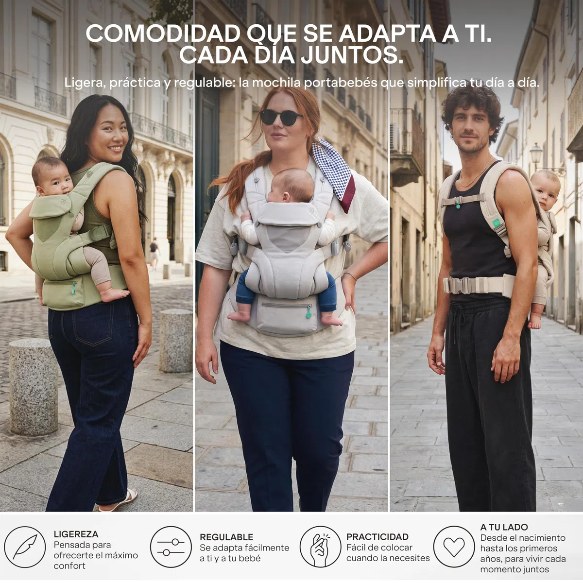 Koala Babycare Mochila Bebe Ergonómica 0-36 Meses (3,2-20,4 kg) - Mochila Portabebes Evolutiva con Asiento Ajustable Patentado en 3 Posiciones - Soporte Cervical, Frontal, Cara al Mundo y Espalda