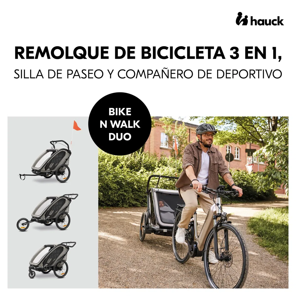 hauck Bike N Walk Duo Set Completo 3 en 1 Remolque Bicicleta 2 Niños - Silla de Paseo Doble Plegable Desde 6 Meses hasta 22 kg o 120 cm - Suspensión - Freno de Mano - Maletero - Gris Claro