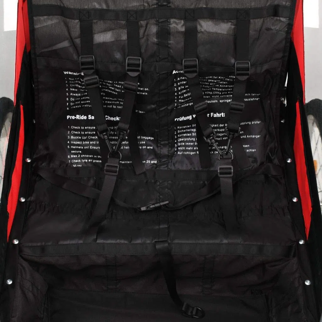 Cochecito y Remolque de Bicicleta para niños 2-en-1 Negro Rojo Remolque Bicicleta niños portaequipajes Bicicleta