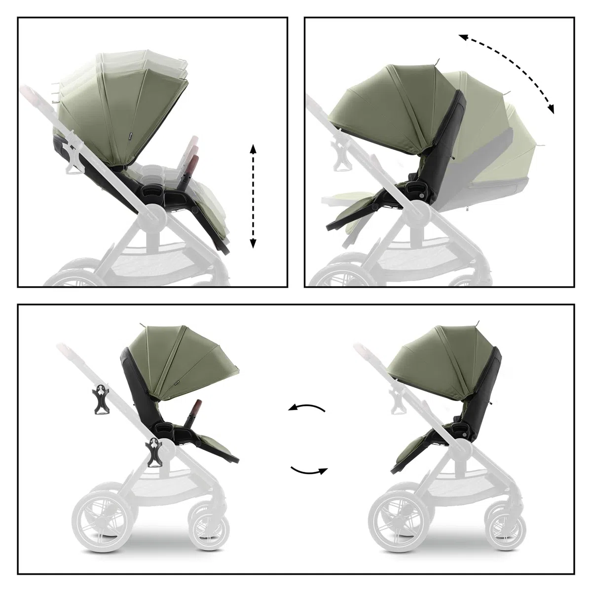 hauck Comfort N Care Carrito Bebe desde Nacimiento hasta 22 kg - Reversible y Reclinable - Capota XL UPF 50+ - Silla de Paseo con Suspensión - Cubrepiernas y Portavasos - Oliva