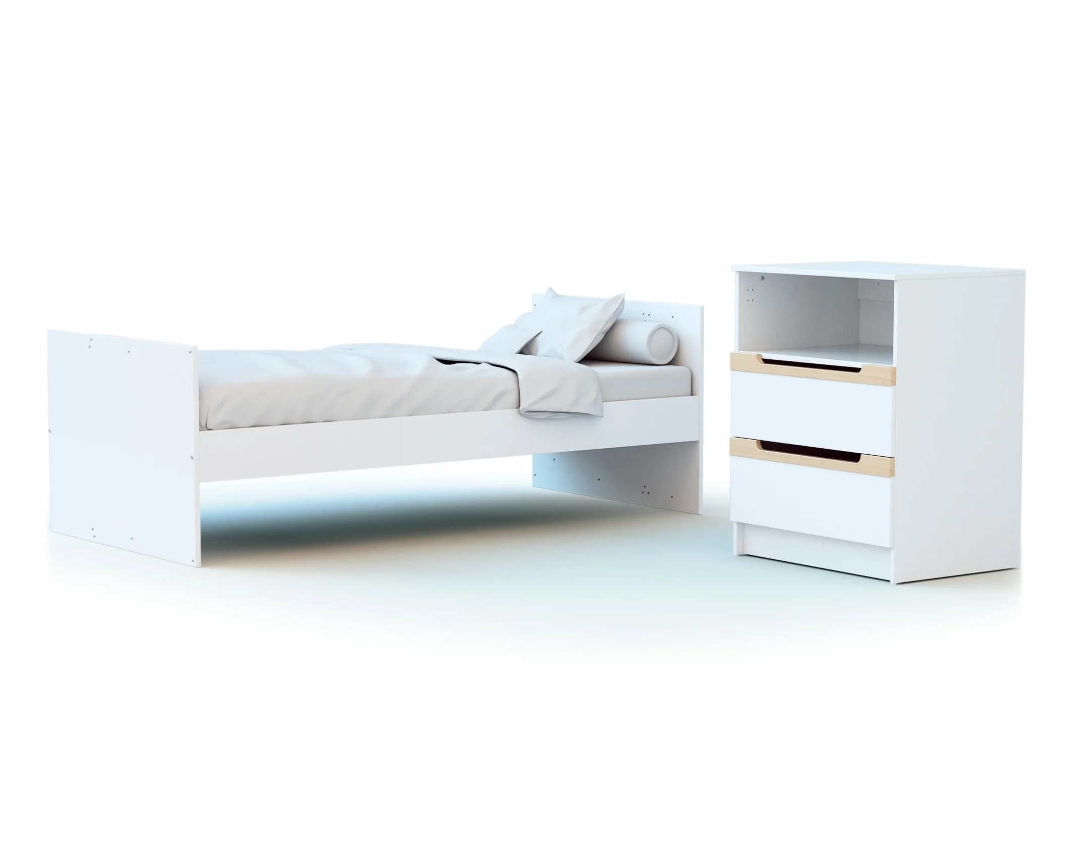 AT4 - Cuna bebé y cómoda cambiador CARROUSEL madera - Blanco/Haya Barnizada - 60 x 120-194 x 94 x 70 cm