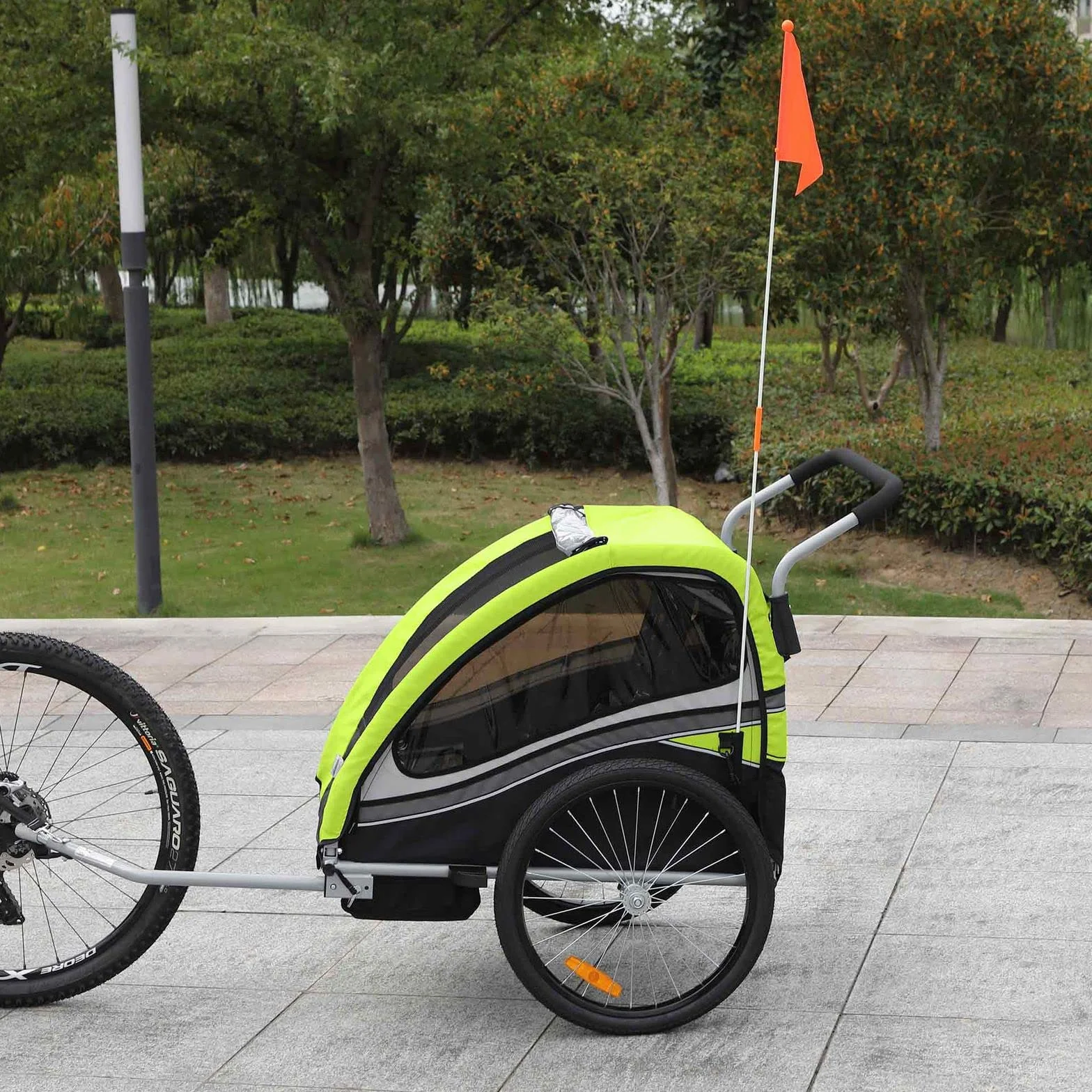 SAMAX Remolque de Bicicleta para Niños 360° girable Kit de Footing Transportín Silla Cochecito Carro Suspensíon Infantil Carro en Verde - Black Edition