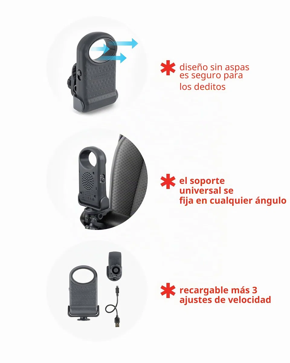 Skip Hop Ventilador portátil sin aspas para cochecito, ajustable 3 velocidades, Stroll & Connect, gris