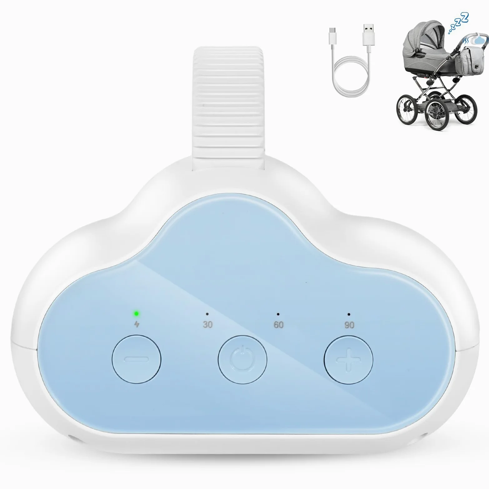 Balancín para Cochecito de Bebé, Balancín Eléctrico Automático, USB-C Recargable para Ayudar a Dormir al Bebé, Silencioso (45 dB), 3 Intensidades de Balanceo Ajustables, Temporizador de 30/60/90 Minut