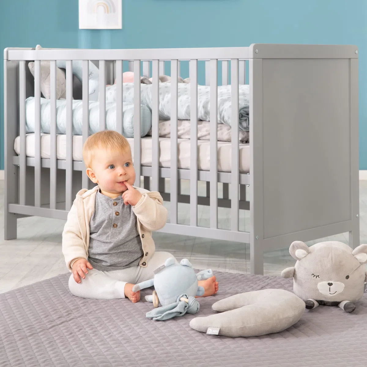 roba Cuna Colecho 60 x 120 cm, 2en1, Convertible en Cama de Bebé Independiente, Ajustable en Altura, 5 Barrotes Desmontables, Madera Gris