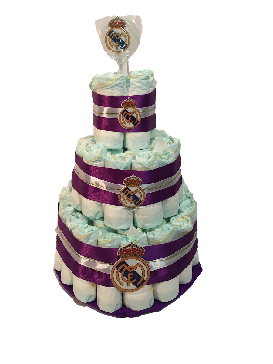 Tarta de pañales Real Madrid piruleta