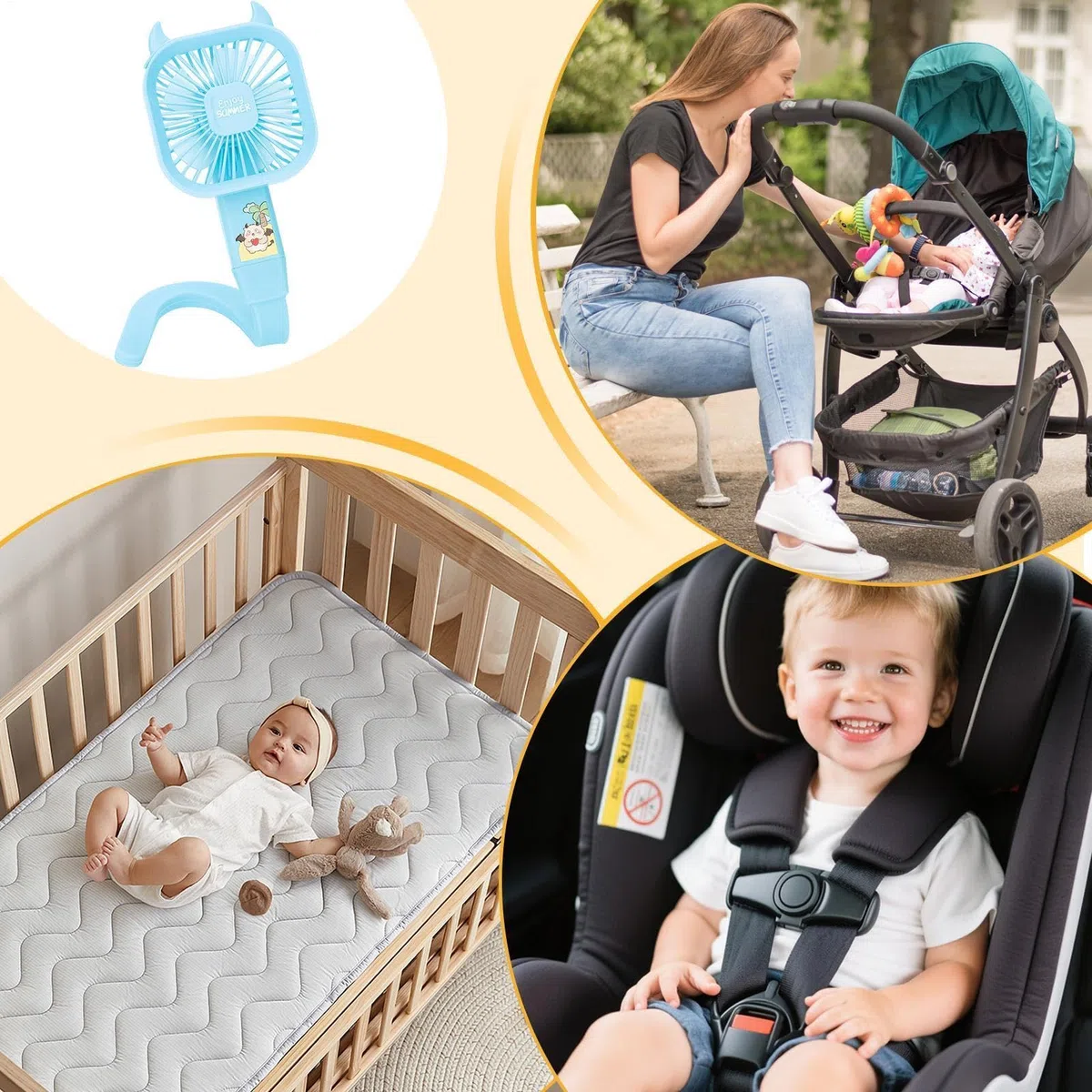 Genérico Ventilador Para Cochecito - Ventilador Plegable De Velocidad Del 92G | Ventiladors Cochecito Recargable Vía | Ventiladores De Refrigeración De 3 Velocidades Para Cochecitos Y Sillas De Coche